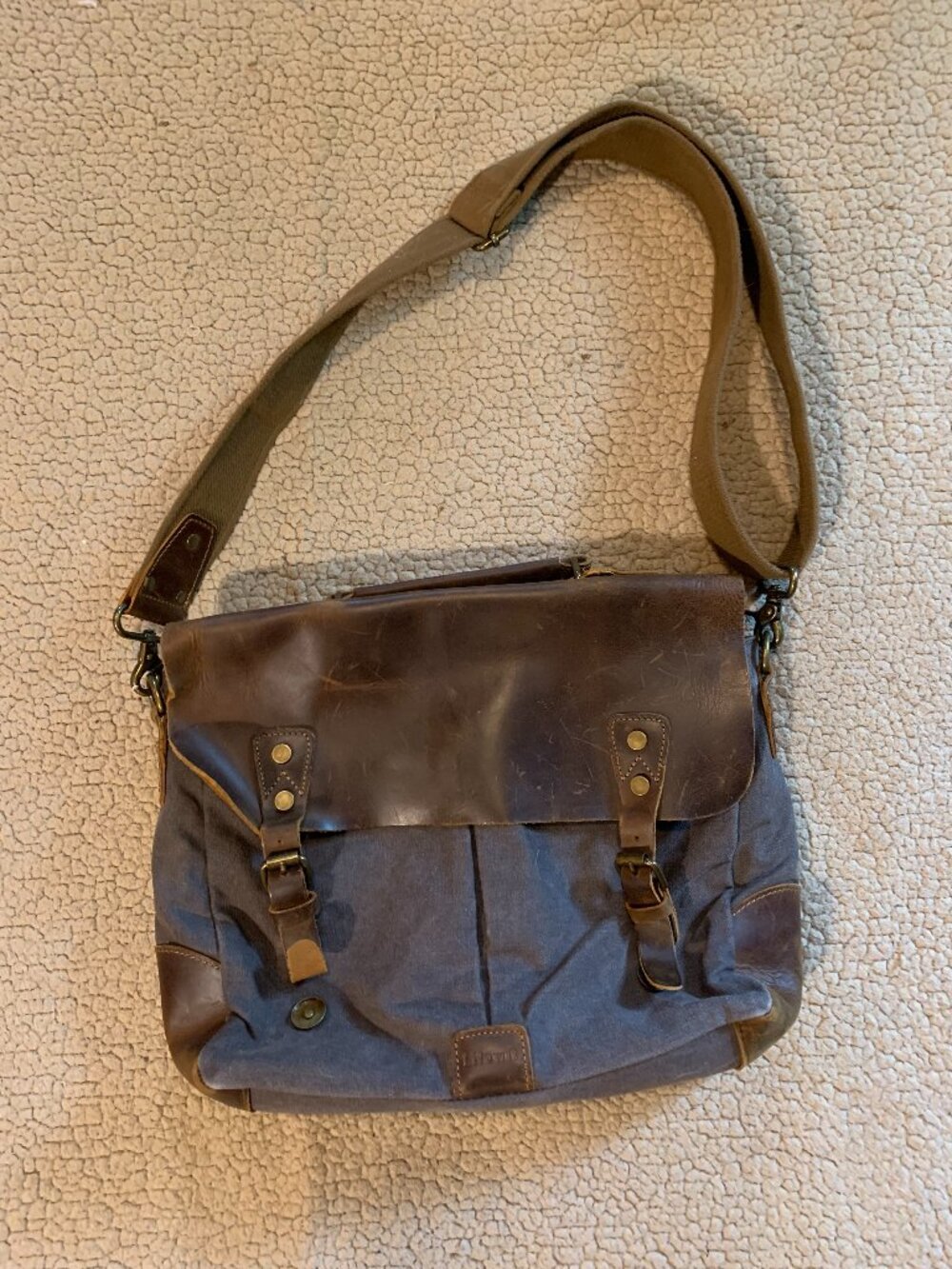 Lifewit Canvas & Leather Messenger Crossbody Bag Vintage Style Brown Blue